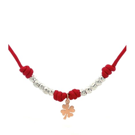 Collana Dodo Quadrifoglio Oro Rosa e Granelli Argento
