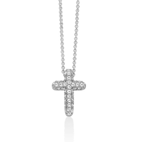 Collana Miluna Croce Argento e Topazi Bianchi CLD5074