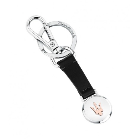 Portachiavi Maserati Acciaio e Pelle Nera Keyrings KMU5240101