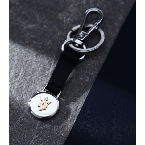 Portachiavi Maserati Acciaio e Pelle Nera Keyrings KMU5240101