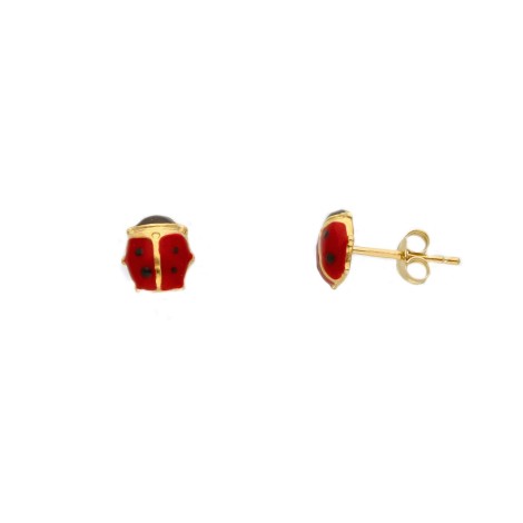 Orecchini Lobo Coccinella Oro Giallo 18kt Smalto