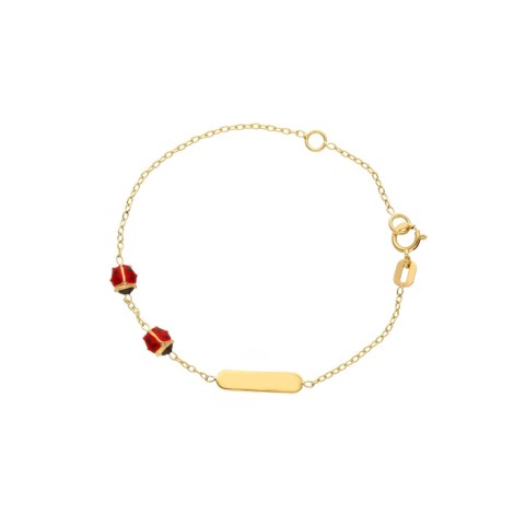 Bracciale Due Coccinelle Passanti Targhetta Oro Giallo 18kt