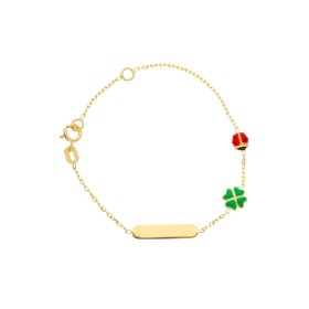 Bracciale Coccinella e Quadrifoglio Targhetta Oro Giallo 18kt Smalto