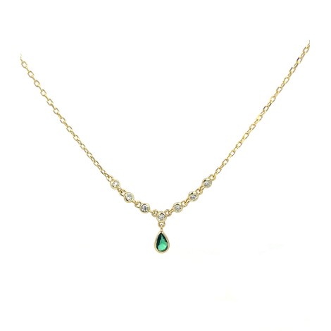 Collana Goccia Verde e Zirconi Argento Dorato