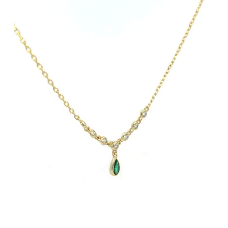 Collana Goccia Verde e Zirconi Argento Dorato