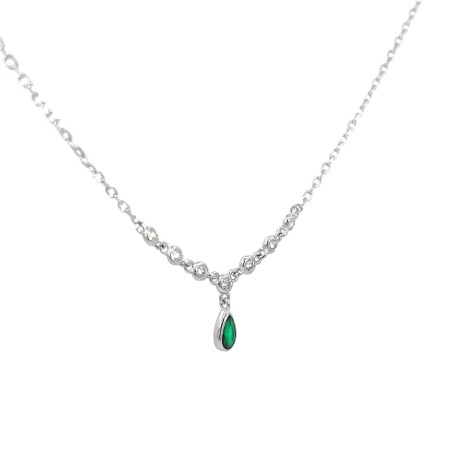 Collana Goccia Verde e Zirconi Argento