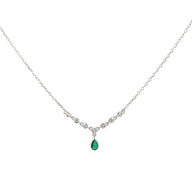 Collana Goccia Verde e Zirconi Argento