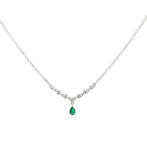 Collana Goccia Verde e Zirconi Argento