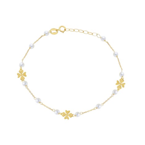Bracciale Quadrifogli e Perle Oro Giallo 18kt