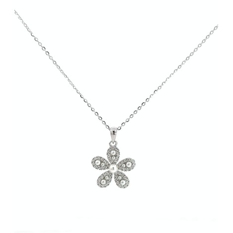 Collana Argento Fiore Zirconi E Perle