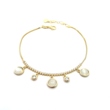 Bracciale Argento Dorato Pendenti Di Zirconi E Pietre