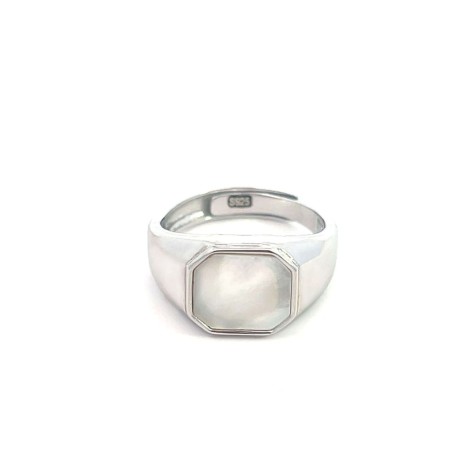 Anello Esagonale Argento E Madreperla