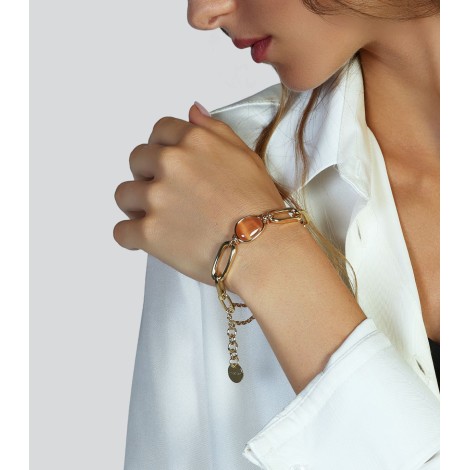 Bracciale Unoaerre Pietre Occhio Di Gatto Bronzo Dorato