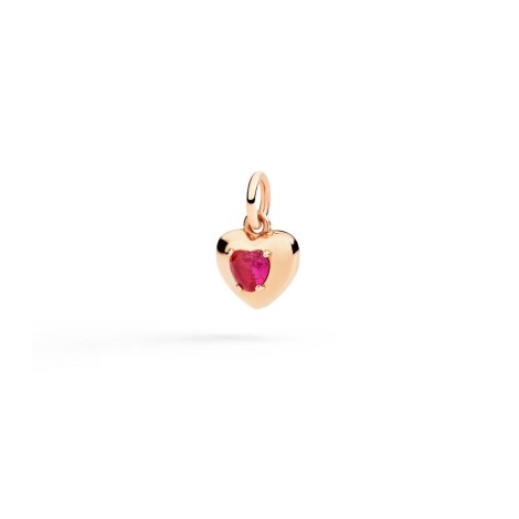 Ciondolo Dodo Cuore Oro Rosa e Rubino Sintetico