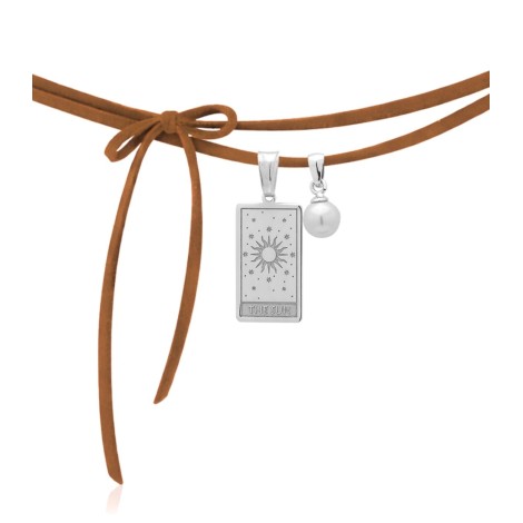 Collana Choker The Sun Cordino Alcantara Beige