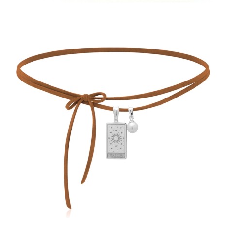 Collana Choker The Sun Cordino Alcantara Beige