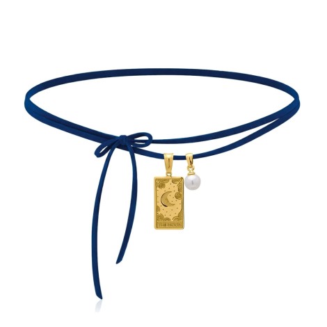 Collana Choker The Moon Cordino Alcantara Blu