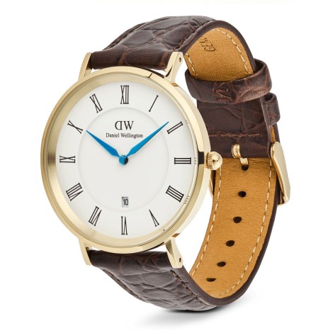 Orologio Daniel Wellington Classic Roman Numerals Date Dark Brown Croc Gold
