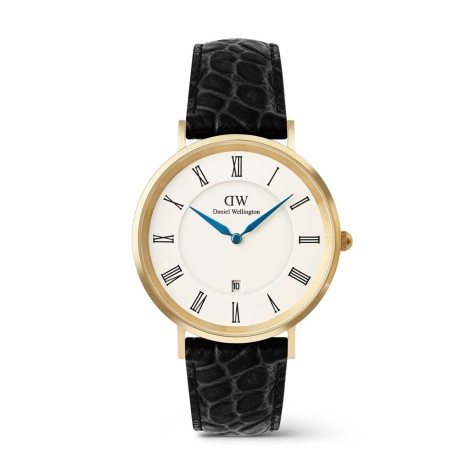 Orologio Daniel Wellington Classic Roman Numerals Date Black Croc Gold