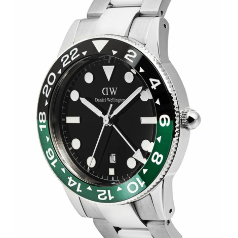 Orologio Daniel Wellington Iconic GMT Link Black Green Ceramic Bezel Silver