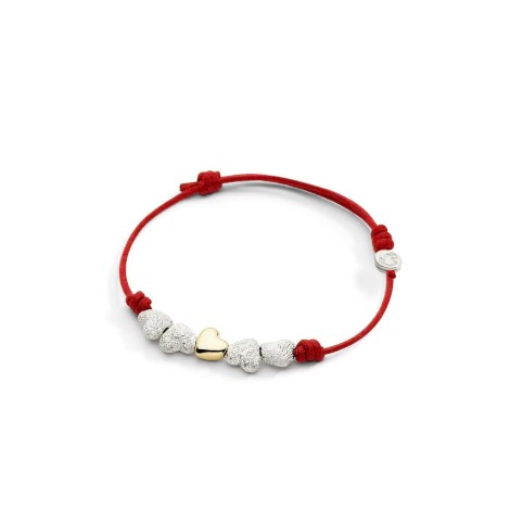 Bracciale Dodo Cuori Argento Effetto Diamantato e Oro Giallo Cordino