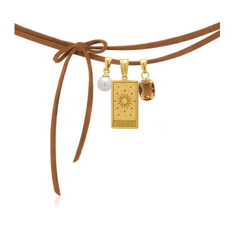 Collana Choker The Sun Cordino Alcantara Perla