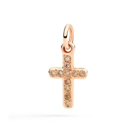 Ciondolo Dodo Croce Oro Rosa 9kt e Diamanti Brown