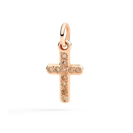 Ciondolo Dodo Croce Oro Rosa 9kt e Diamanti Brown