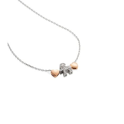 Collana LeBebè Sagoma Bimbo Oro Bianco Diamanti e Cuori Oro Rosa