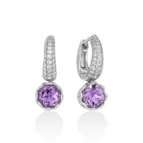Orecchini a Cerchio Miluna Unica Colibrì Argento Ametista