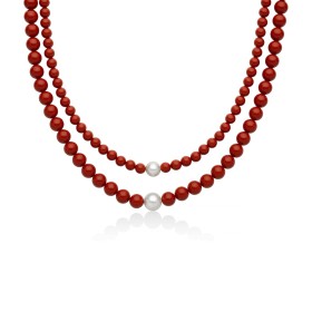 Collana Miluna Doppio filo Pasta di Corallo E Perle PCL6786
