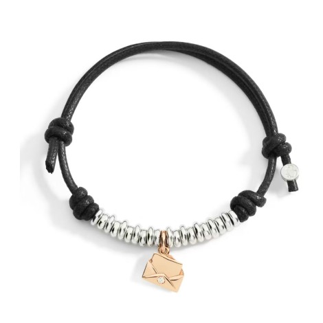 Bracciale Cordino Dodo Lettera Oro Rosa 9kt Rondelle
