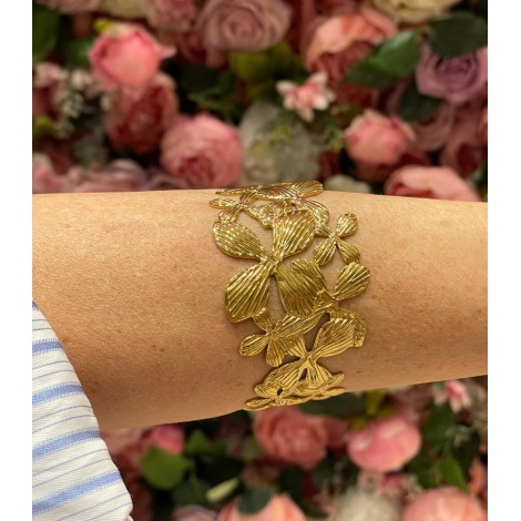 Bracciale Rigido Bangle Aperto Fiori Acciaio Dorato