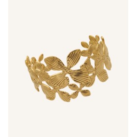 Bracciale Rigido Bangle Aperto Fiori Acciaio Dorato
