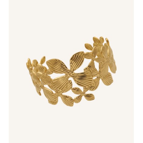 Bracciale Rigido Bangle Aperto Fiori Acciaio Dorato