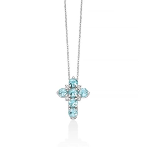 Collana Miluna Croce Gemma Del Cielo E Diamanti Oro Bianco 9kt CLD5211X