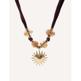Collana Cuore Sole E Pietre Acciaio Dorato