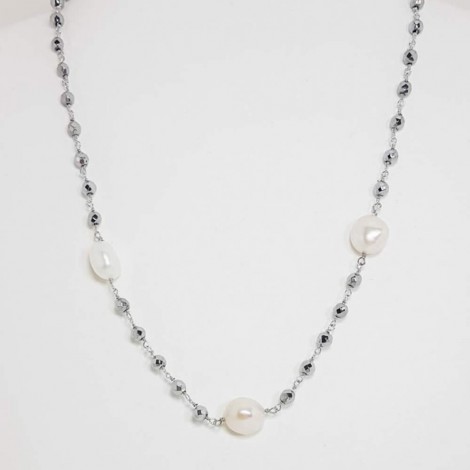 Collana Miluna Argento Ematite Perle Barocche PCL5704