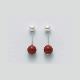 Orecchini Donna Miluna Pendenti Perle Corallo Rosso PER2068
