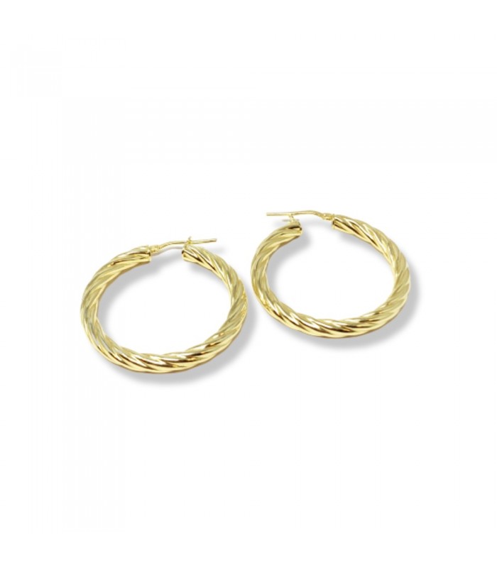 Orecchini a Cerchio Grandi 4mm a Tortiglione Raggi Argento 925 Dorato RA/05034 Orecchini a Cerchio Grandi 4mm a Tortiglione Raggi Argento 925 Dorato RA/05034